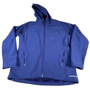 Merrell Womens Blue Hooded Softshell Jacket XL Aeroblock Windproof Fleece Lined